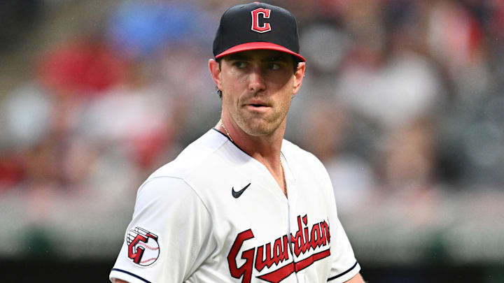 Jun 23, 2023; Cleveland, Ohio, USA; Cleveland Guardians starting pitcher Shane Bieber (57) walks off the field after giving up a three run home run during the sixth inning against the Milwaukee Brewers at Progressive Field. Mandatory Credit: Ken Blaze-Imagn Images Jun 23, 2023; Cleveland, Ohio, USA; Cleveland Guardians starting pitcher Shane Bieber (57) walks off the field after giving up a three run home run during the sixth inning against the Milwaukee Brewers at Progressive Field. Mandatory Credit: Ken Blaze-Imagn Images