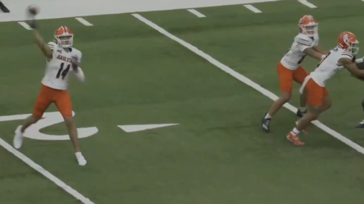 Idaho State scored a touchdown on a pass back from wide receiver Michael Shulikov across the field to quarterback Jordan Cooke to go up early on UNLV.