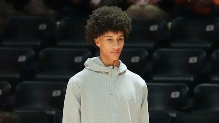 Five-star prospect Nate Ament at the NCAA college basketball game between Tennessee Kentucky on Tuesday, Jan. 28, 2025, in Knoxville, Tenn. Five-star prospect Nate Ament at the NCAA college basketball game between Tennessee Kentucky on Tuesday, Jan. 28, 2025, in Knoxville, Tenn.