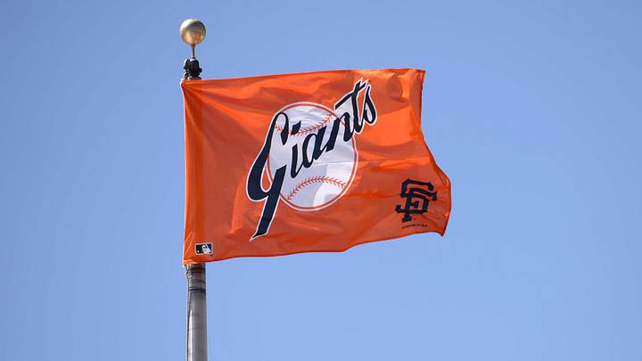 A detailed view of a San Francisco Giants flag A detailed view of a San Francisco Giants flag