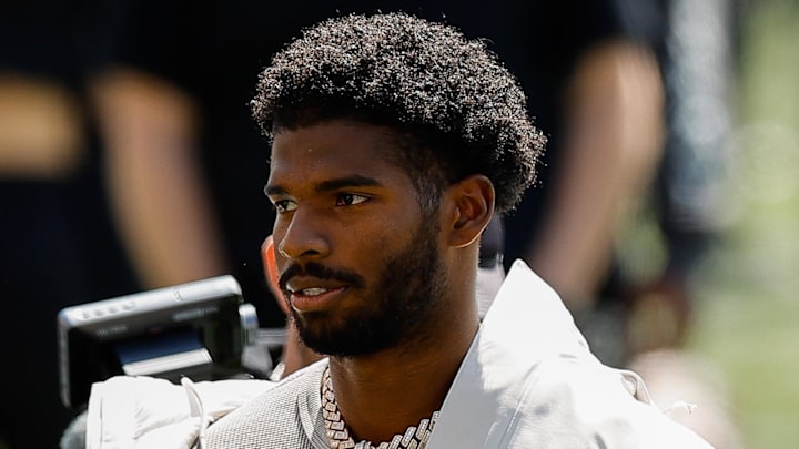 Colorado quarterback Shedeur Sanders attends his jersey retirement ceremony.