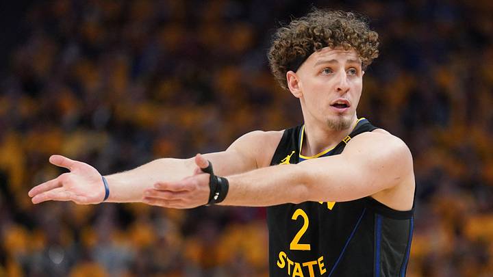 May 2, 2025; San Francisco, California, USA; Golden State Warriors guard Brandin Podziemski (2) reacts after a play against the Houston Rockets in the third quarter of game six of the first round for the 2025 NBA Playoffs at Chase Center. Mandatory Credit: Cary Edmondson-Imagn Images May 2, 2025; San Francisco, California, USA; Golden State Warriors guard Brandin Podziemski (2) reacts after a play against the Houston Rockets in the third quarter of game six of the first round for the 2025 NBA Playoffs at Chase Center. Mandatory Credit: Cary Edmondson-Imagn Images