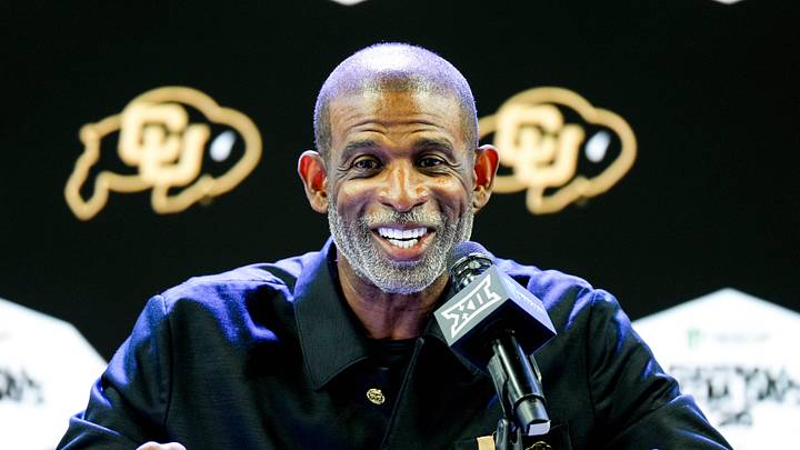 Jul 7, 2026; Frisco, TX, USA; Colorado head coach Deion Sanders speaks to reporters during Big 12 Conference Football Media Days at The Star. Mandatory Credit: Raymond Carlin III-Imagn Images Jul 7, 2026; Frisco, TX, USA; Colorado head coach Deion Sanders speaks to reporters during Big 12 Conference Football Media Days at The Star. Mandatory Credit: Raymond Carlin III-Imagn Images