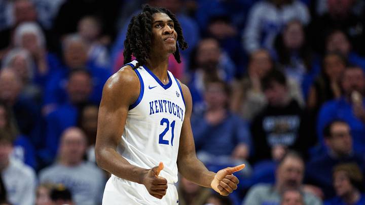 Jan 7, 2026; Lexington, Kentucky, USA; Kentucky Wildcats forward Jayden Quaintance (21) reacts during the second half against the Missouri Tigers at Rupp Arena at Central Bank Center. Jan 7, 2026; Lexington, Kentucky, USA; Kentucky Wildcats forward Jayden Quaintance (21) reacts during the second half against the Missouri Tigers at Rupp Arena at Central Bank Center.