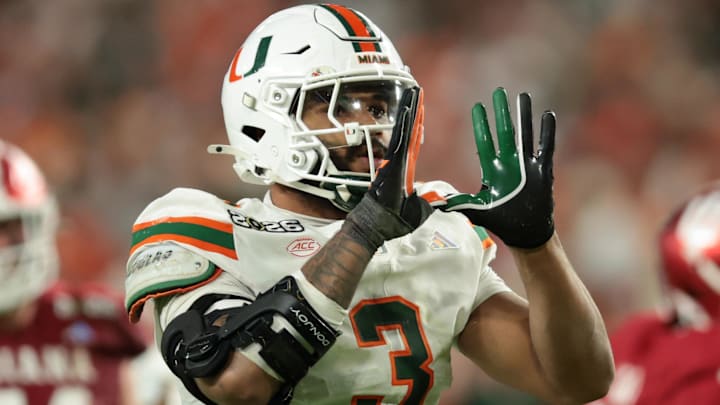Miami Hurricanes defensive end Akheem Mesidor celebrates after a sack against the Indiana Hoosiers.