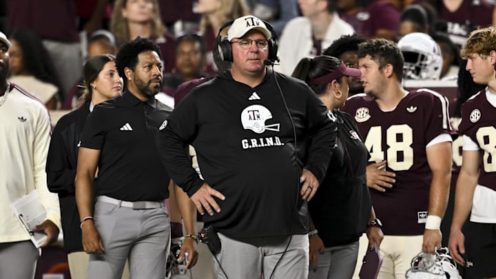 Texas A&M Aggies head coach Mike Elko looks on during the third quarter against the Florida Gators at Kyle Field. 