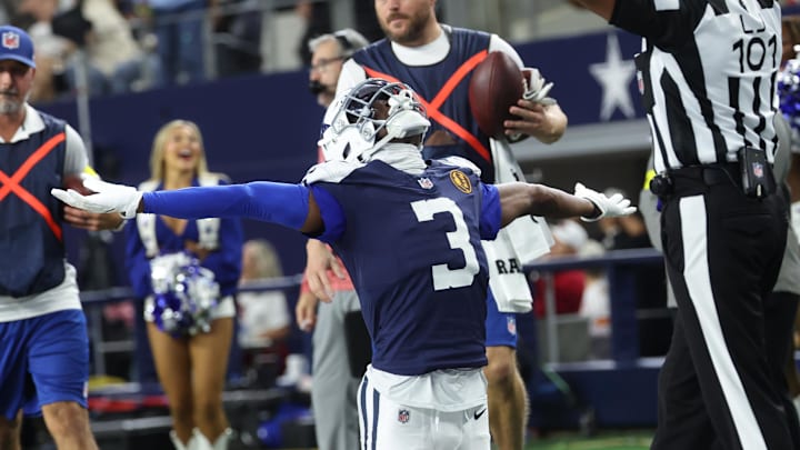 Dallas Cowboys wide receiver George Pickens celebrates after a successful two-point conversion against the Kansas City Chiefs