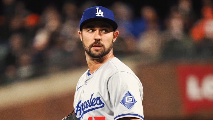May 14, 2024; San Francisco, California, USA; Los Angeles Dodgers relief pitcher J.P. Feyereisen (45) on the mound against the San Francisco Giants during the seventh inning at Oracle Park. Mandatory Credit: Kelley L Cox-Imagn Images