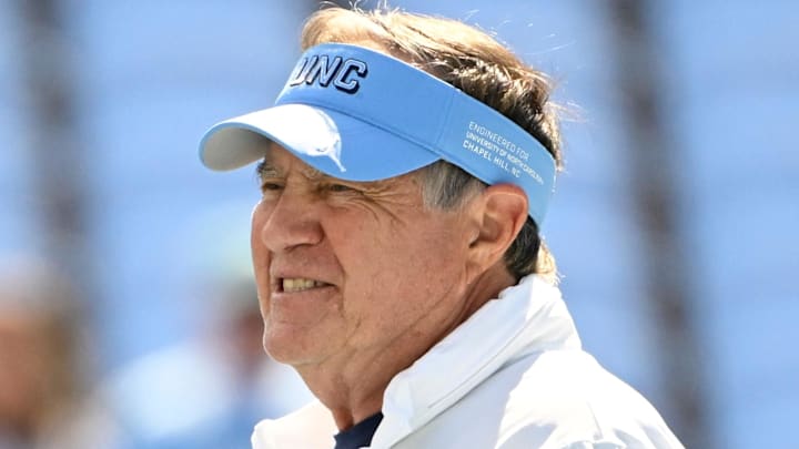 Sep 13, 2025; Chapel Hill, North Carolina, USA; North Carolina Tar Heels head coach Bill Belichick on the field before the game at Kenan Stadium. Mandatory Credit: Bob Donnan-Imagn Images