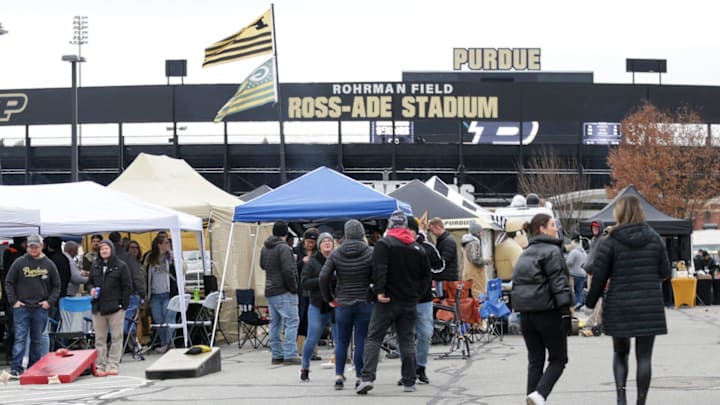 Fans tailgate prior to a football game between the Purdue Boilermakers and Indiana Hoosiers