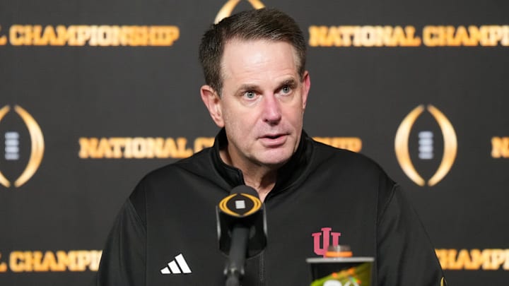 Jan 19, 2026; Miami Gardens, FL, USA; Indiana Hoosiers head coach Curt Cignetti speaks to the media after the College Football Playoff National Championship game against the Miami Hurricanes at Hard Rock Stadium.