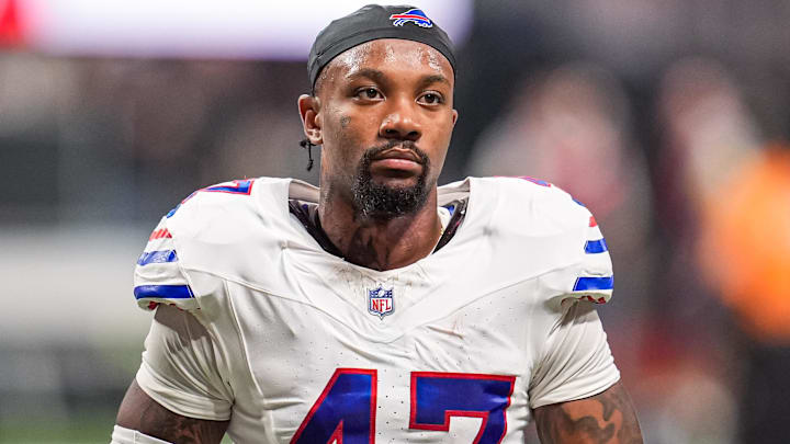 Buffalo Bills cornerback Christian Benford on the field against the Atlanta Falcons.