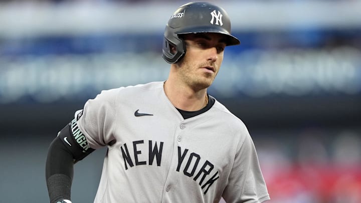Oct 5, 2025; Toronto, Ontario, CAN; New York Yankees left fielder Cody Bellinger (35) rounds the bases after hitting a home run in the sixth inning against the Toronto Blue Jays during game two of the ALDS round for the 2025 MLB playoffs at Rogers Centre. Oct 5, 2025; Toronto, Ontario, CAN; New York Yankees left fielder Cody Bellinger (35) rounds the bases after hitting a home run in the sixth inning against the Toronto Blue Jays during game two of the ALDS round for the 2025 MLB playoffs at Rogers Centre.