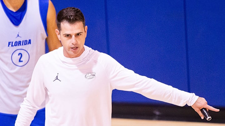 Florida Gators head coach Todd Golden lead the Florida Gators men’s basketball team in a practice on John W. Frost II Practice Court in Gainesville, FL on Tuesday, September 24, 2024. [Doug Engle/Gainesville Sun]