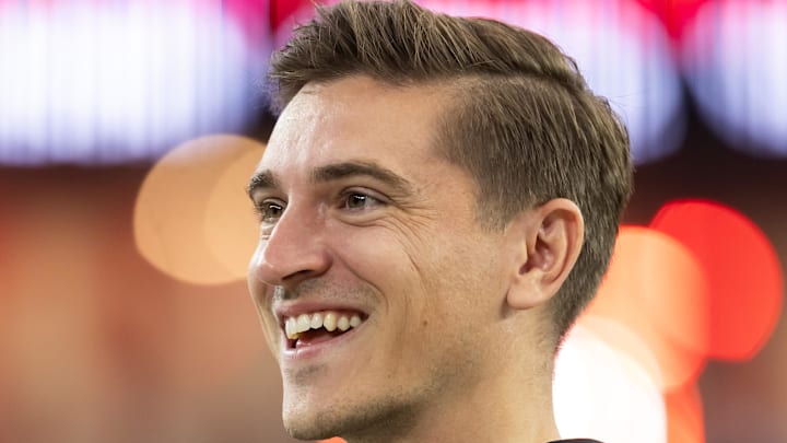 Nov 23, 2025; Glendale, Arizona, USA; Jacksonville Jaguars general manager James Gladstone against the Arizona Cardinals at State Farm Stadium. Mandatory Credit: Mark J. Rebilas-Imagn Images