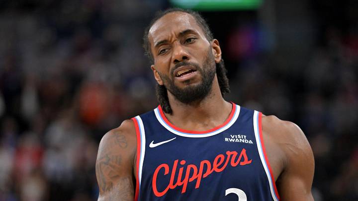 Apr 8, 2026; Inglewood, California, USA;  Los Angeles Clippers forward Kawhi Leonard (2) reacts after a missed basket in the second half against the Oklahoma City Thunder at Intuit Dome. Mandatory Credit: Jayne Kamin-Oncea-Imagn Images