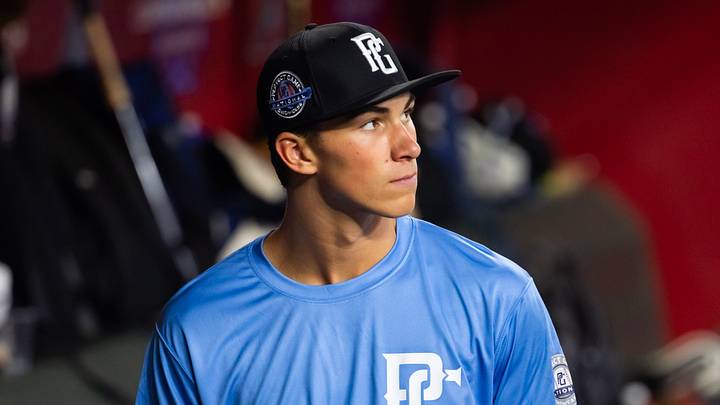 Jul 1, 2024; Phoenix, AZ, USA; Newnan High School infielder Dax Kilby during the Perfect Game National Showcase high school baseball game at Chase Field. Mandatory Credit: Mark J. Rebilas-USA TODAY Sports