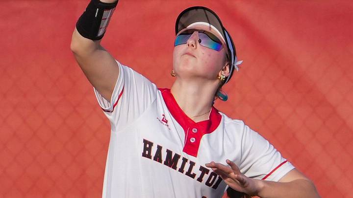 Sussex Hamilton right fielder Ava Serembiczky (1) catches a fly ball versus Hartford in a non-conference game on March 25, 2026 Sussex Hamilton right fielder Ava Serembiczky (1) catches a fly ball versus Hartford in a non-conference game on March 25, 2026