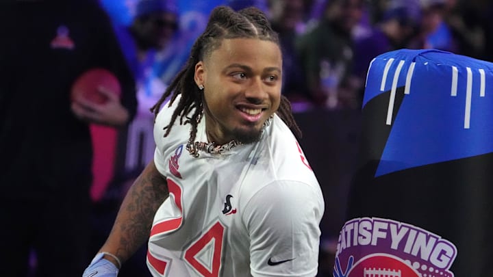 Jan 30, 2025; Orlando, FL, USA; AFC defensive back Derek Stingley Jr. of the Houston Texans (24) during the Satisfying Catches event at the Pro Bowl Skills Challenge at Nicholson Fieldhouse. Mandatory Credit: Kirby Lee-Imagn Images