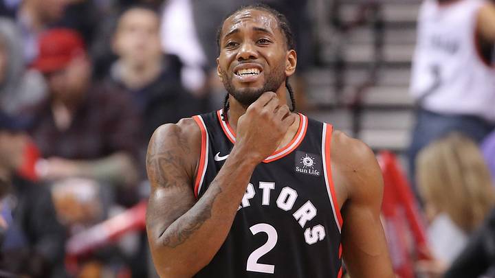 Dec 3, 2018; Toronto, Ontario, CAN; Toronto Raptors forward Kawhi Leonard (2) reacts against the Denver Nuggets at Scotiabank Arena. The Nuggets beat the Raptors 106-103. Mandatory Credit: Tom Szczerbowski-USA TODAY Sports Dec 3, 2018; Toronto, Ontario, CAN; Toronto Raptors forward Kawhi Leonard (2) reacts against the Denver Nuggets at Scotiabank Arena. The Nuggets beat the Raptors 106-103. Mandatory Credit: Tom Szczerbowski-USA TODAY Sports
