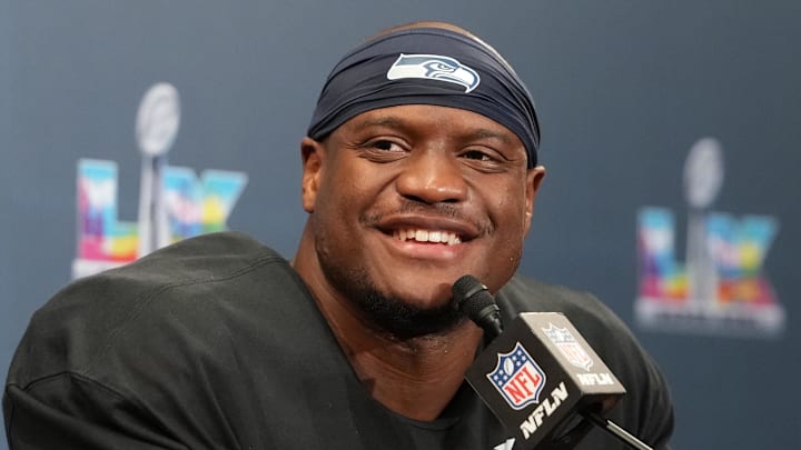Seattle Seahawks running back Kenneth Walker III (9) speaks in a press conference after defeating the New England Patriots in Super Bowl LX Seattle Seahawks running back Kenneth Walker III (9) speaks in a press conference after defeating the New England Patriots in Super Bowl LX