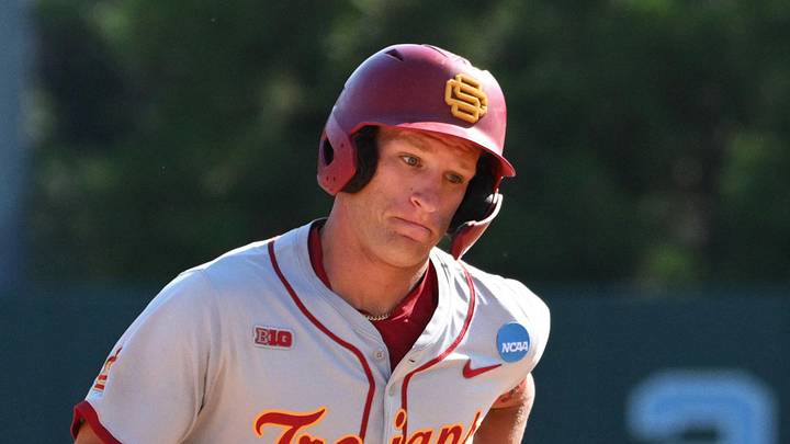 Jun 5, 2026; Chapel Hill, NC, USA; USC Trojans infielder Dean Carpentier (6) rounds third base after hitting a grand slam against the North Carolina Tar Heels in the sixth inning at Boshamer Stadium. Mandatory Credit: Zachary Taft-Imagn Images Jun 5, 2026; Chapel Hill, NC, USA; USC Trojans infielder Dean Carpentier (6) rounds third base after hitting a grand slam against the North Carolina Tar Heels in the sixth inning at Boshamer Stadium. Mandatory Credit: Zachary Taft-Imagn Images