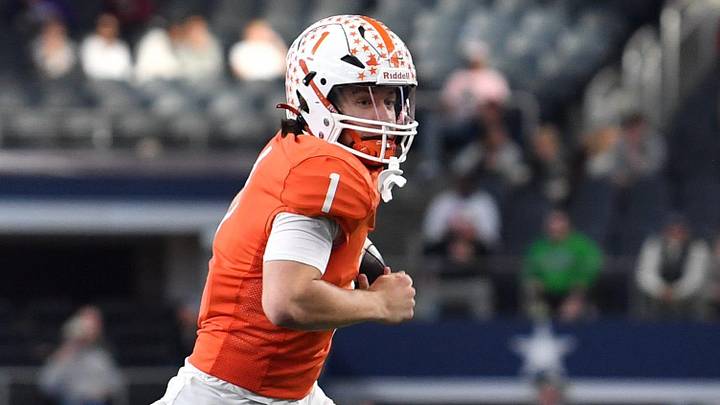 Celina's Bowe Bentley runs the ball during the 4A DI UIL Texas State Football Championship game against Kilgore on Friday, December 20, 2024 at AT&T Stadium in Arlington.