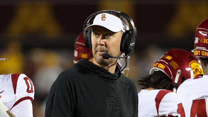 Oct 5, 2024; Minneapolis, Minnesota, USA; USC Trojans head coach Lincoln Riley looks on during the first half against the Minnesota Golden Gophers at Huntington Bank Stadium. Mandatory Credit: Matt Krohn-Imagn Images Oct 5, 2024; Minneapolis, Minnesota, USA; USC Trojans head coach Lincoln Riley looks on during the first half against the Minnesota Golden Gophers at Huntington Bank Stadium. Mandatory Credit: Matt Krohn-Imagn Images