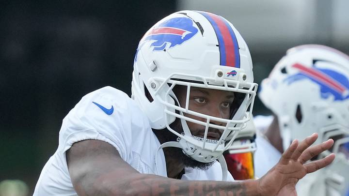 Bills defensive back Christian Benford eyes in the ball during the final day of Buffalo Bills training camp at St. John Fisher University Friday, August 7, 2026 in Pittsford.