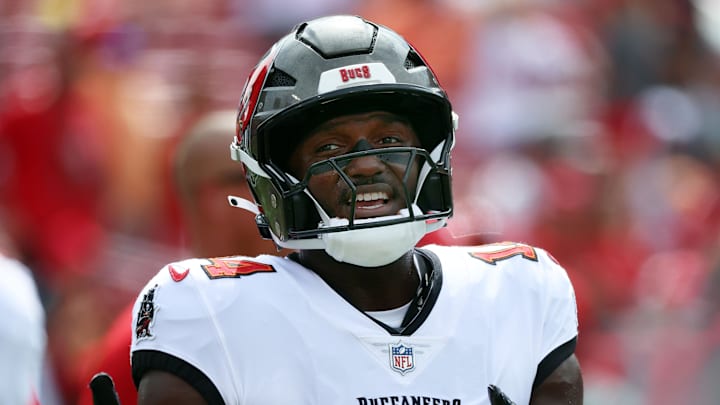 Sep 8, 2024; Tampa, Florida, USA; Tampa Bay Buccaneers wide receiver Chris Godwin (14) looks on against the Washington Commanders works out prior to the game at Raymond James Stadium. Mandatory Credit: Kim Klement Neitzel-Imagn Images Sep 8, 2024; Tampa, Florida, USA; Tampa Bay Buccaneers wide receiver Chris Godwin (14) looks on against the Washington Commanders works out prior to the game at Raymond James Stadium. Mandatory Credit: Kim Klement Neitzel-Imagn Images
