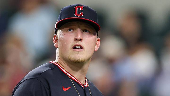 Jun 5, 2026; Arlington, Texas, USA; Cleveland Guardians pitcher Parker Messick (77) leaves the game during the sixth inning against the Texas Rangers at Globe Life Field. Mandatory Credit: Andrew Dieb-Imagn Images Jun 5, 2026; Arlington, Texas, USA; Cleveland Guardians pitcher Parker Messick (77) leaves the game during the sixth inning against the Texas Rangers at Globe Life Field. Mandatory Credit: Andrew Dieb-Imagn Images
