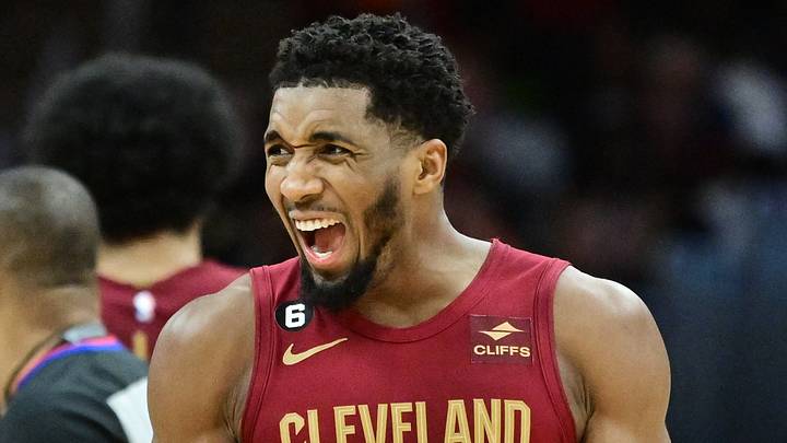 Jan 2, 2023; Cleveland, Ohio, USA; Cleveland Cavaliers guard Donovan Mitchell (45) reacts after a basket during the second half against the Chicago Bulls at Rocket Mortgage FieldHouse. Mitchell set the franchise record for points with 71. Mandatory Credit: Ken Blaze-USA TODAY Sports Jan 2, 2023; Cleveland, Ohio, USA; Cleveland Cavaliers guard Donovan Mitchell (45) reacts after a basket during the second half against the Chicago Bulls at Rocket Mortgage FieldHouse. Mitchell set the franchise record for points with 71. Mandatory Credit: Ken Blaze-USA TODAY Sports