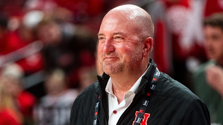 Nebraska Athletic Director Troy Dannen watches warmups before the Nov. 4th Husker men's basketball game against UT Rio Grande Valley.