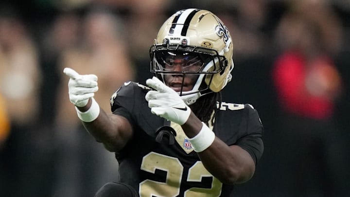 Oct 5, 2025; New Orleans, Louisiana, USA; New Orleans Saints wide receiver Rashid Shaheed (22) celebrates after a play against the New York Giants during the fourth quarter at Caesars Superdome. Mandatory Credit: Matthew Hinton-Imagn Images