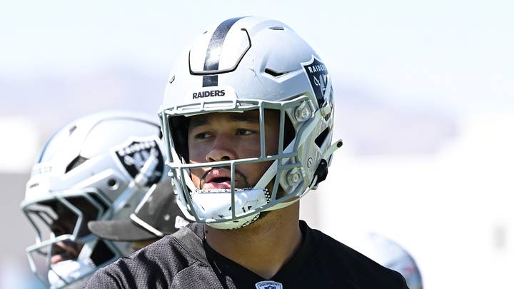 Jun 11, 2025; Henderson, NV, USA; Las Vegas Raiders defensive end Andre Carter II (99) looks on during Las Vegas Raiders Minicamp at Intermountain Health Performance Center. Mandatory Credit: Candice Ward-Imagn Images Jun 11, 2025; Henderson, NV, USA; Las Vegas Raiders defensive end Andre Carter II (99) looks on during Las Vegas Raiders Minicamp at Intermountain Health Performance Center. Mandatory Credit: Candice Ward-Imagn Images
