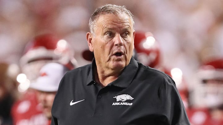 Arkansas Razorbacks coach Sam Pittman during the second half against the Tennessee Volunteers at Razorback Stadium.