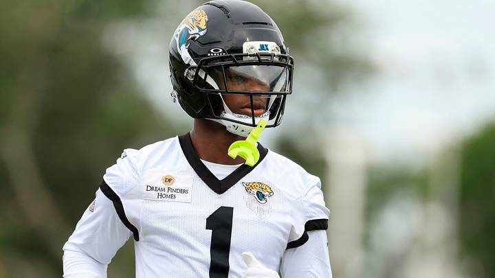 Jacksonville Jaguars cornerback Montaric Brown (1) runs during the first day of minicamp at the Miller Electric Center, Tuesday, June 9, 2026, in Jacksonville, Fla. Jacksonville Jaguars cornerback Montaric Brown (1) runs during the first day of minicamp at the Miller Electric Center, Tuesday, June 9, 2026, in Jacksonville, Fla.