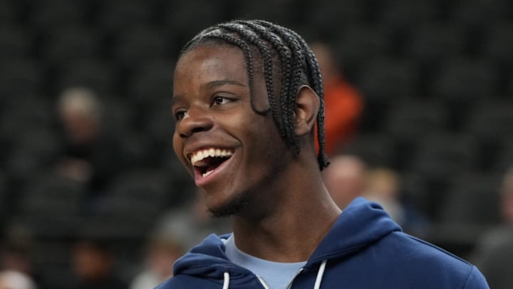 Mar 18, 2026; Greenville, SC, USA; North Carolina Tar Heels forward Caleb Wilson (8) during a practice session ahead of the first round of the men's 2026 NCAA Tournament at Bon Secours Wellness Arena. Mandatory Credit: Bob Donnan-Imagn Images