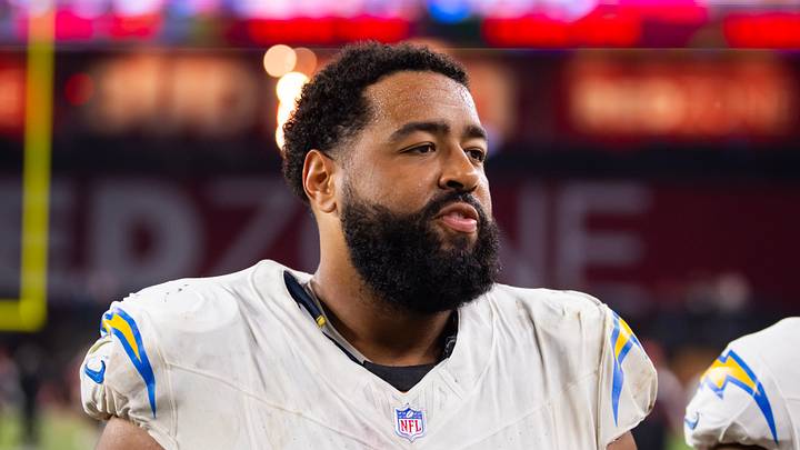 Oct 21, 2024; Glendale, Arizona, USA; Los Angeles Chargers offensive tackle Trey Pipkins III (79) against the Arizona Cardinals at State Farm Stadium. Mandatory Credit: Mark J. Rebilas-Imagn Images Oct 21, 2024; Glendale, Arizona, USA; Los Angeles Chargers offensive tackle Trey Pipkins III (79) against the Arizona Cardinals at State Farm Stadium. Mandatory Credit: Mark J. Rebilas-Imagn Images