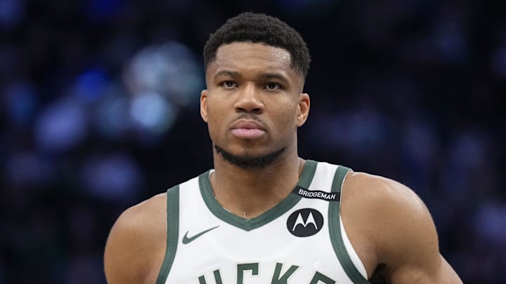 Mar 30, 2025; Milwaukee, Wisconsin, USA;  Milwaukee Bucks forward Giannis Antetokounmpo (34) during the game against the Atlanta Hawks at Fiserv Forum.