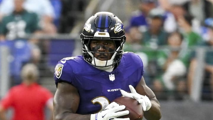 Baltimore Ravens running back Owen Wright (36) runs after a catch during the first quarter of a preseason game. Baltimore Ravens running back Owen Wright (36) runs after a catch during the first quarter of a preseason game.