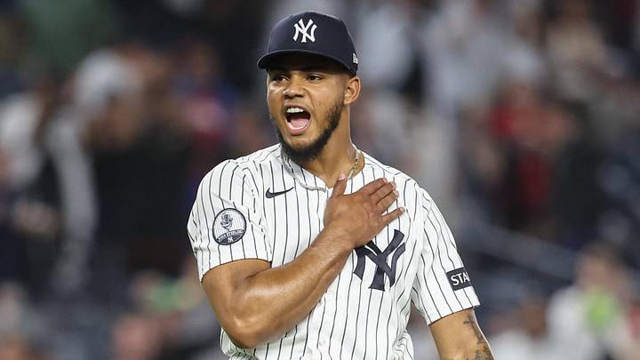 Bronx, New York, USA; New York Yankees relief pitcher Camilo Doval (75) reacts after recording a save against the New York Yankees at Yankee Stadium. Mandatory Credit: Wendell Cruz-Imagn Images Bronx, New York, USA; New York Yankees relief pitcher Camilo Doval (75) reacts after recording a save against the New York Yankees at Yankee Stadium. Mandatory Credit: Wendell Cruz-Imagn Images