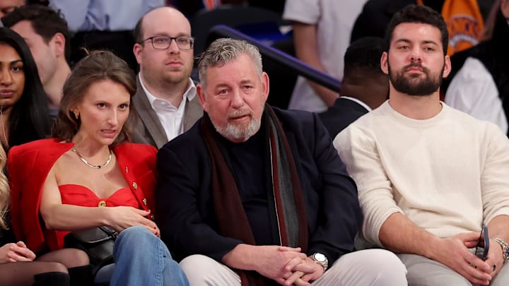 Nov 15, 2024; New York, New York, USA; New York Knicks executive chairman James Dolan sits court side during the second quarter against the Brooklyn Nets at Madison Square Garden. Mandatory Credit: Brad Penner-Imagn Images Nov 15, 2024; New York, New York, USA; New York Knicks executive chairman James Dolan sits court side during the second quarter against the Brooklyn Nets at Madison Square Garden. Mandatory Credit: Brad Penner-Imagn Images