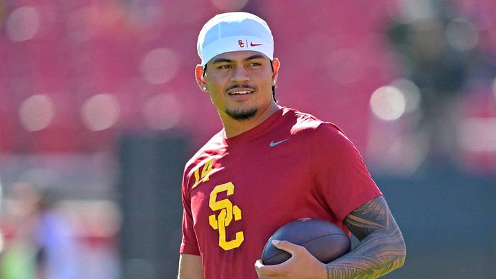 Oct 11, 2025; Los Angeles, California, USA; USC Trojans quarterback Jayden Maiava (14) warms up prior to the game against the Michigan Wolverines at United Airlines Field at the Los Angeles Memorial Coliseum. Mandatory Credit: Jayne Kamin-Oncea-Imagn Images Oct 11, 2025; Los Angeles, California, USA; USC Trojans quarterback Jayden Maiava (14) warms up prior to the game against the Michigan Wolverines at United Airlines Field at the Los Angeles Memorial Coliseum. Mandatory Credit: Jayne Kamin-Oncea-Imagn Images