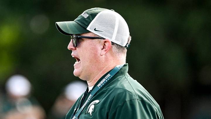 Michigan State head coach Pat Fitzgerald calls out to players during football practice on Monday, Aug. 17, 2026, in East Lansing. Michigan State head coach Pat Fitzgerald calls out to players during football practice on Monday, Aug. 17, 2026, in East Lansing.