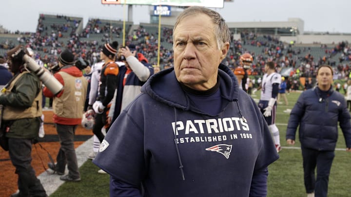 Dec 15, 2019; Cincinnati, OH, USA; New England Patriots head coach Bill Belichick after the game against the Cincinnati Bengals at Paul Brown Stadium. Mandatory Credit: Joe Maiorana-Imagn Images