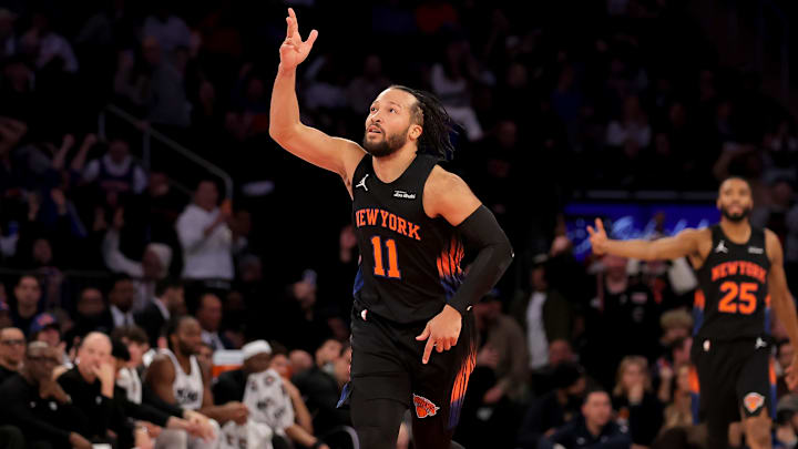 Jan 27, 2026; New York, New York, USA; New York Knicks guard Jalen Brunson (11) celebrates his three point shot against the Sacramento Kings during the fourth quarter at Madison Square Garden. Mandatory Credit: Brad Penner-Imagn Images Jan 27, 2026; New York, New York, USA; New York Knicks guard Jalen Brunson (11) celebrates his three point shot against the Sacramento Kings during the fourth quarter at Madison Square Garden. Mandatory Credit: Brad Penner-Imagn Images