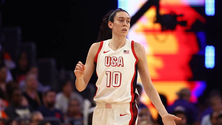 Jul 20, 2024; Phoenix, AZ, USA; USA Women's National Team forward Breanna Stewart (10) during the WNBA All Star game at Footprint Center. Mandatory Credit: Mark J. Rebilas-USA TODAY Sports Jul 20, 2024; Phoenix, AZ, USA; USA Women's National Team forward Breanna Stewart (10) during the WNBA All Star game at Footprint Center. Mandatory Credit: Mark J. Rebilas-USA TODAY Sports