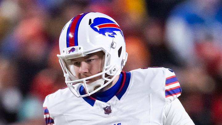 Jan 26, 2025; Kansas City, MO, USA; Buffalo Bills kicker Tyler Bass (2) against the Kansas City Chiefs during the AFC Championship game at GEHA Field at Arrowhead Stadium. Mandatory Credit: Mark J. Rebilas-Imagn Images