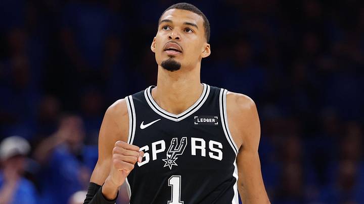May 18, 2026; Oklahoma City, Oklahoma, USA; San Antonio Spurs center Victor Wembanyama (1) looks on in the third quarter against the Oklahoma City Thunder during game one of the western conference finals for the 2026 NBA playoffs at Paycom Center. Mandatory Credit: Alonzo Adams-Imagn Images